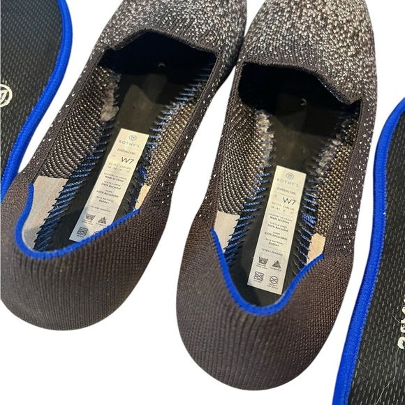 Rothys 7 Black Silver Metallic Glitter Loafers Flats Luxury Comfort Shoe Office - Picture 8 of 11